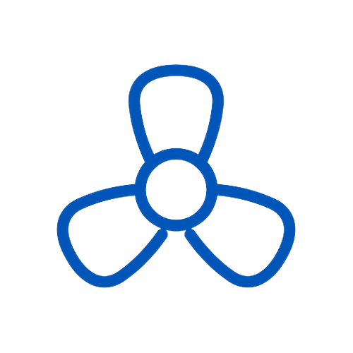 Blue propeller icon symbolizing EcoBoats' manatee-safe boat propellers