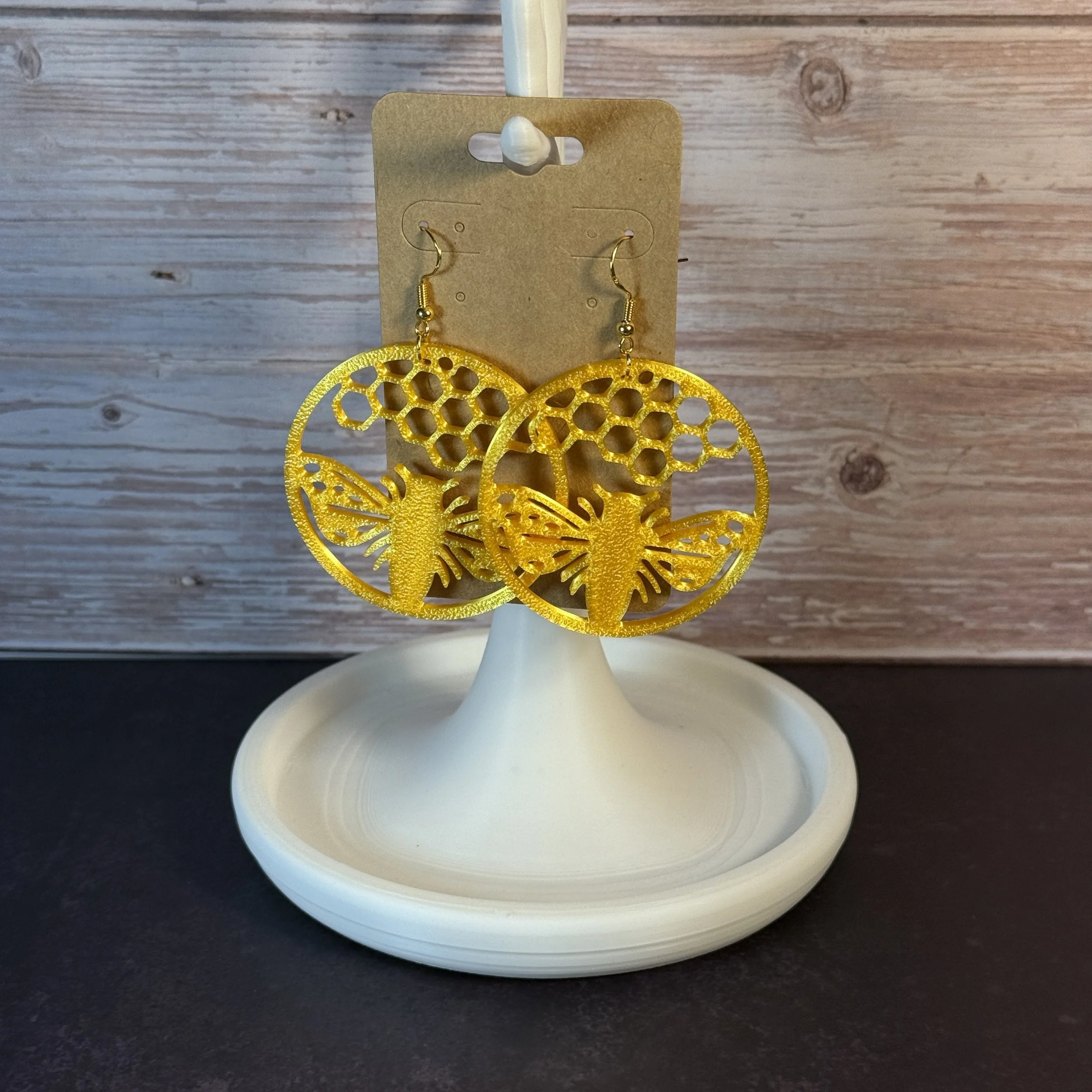Bees and Comb in Circle Earrings