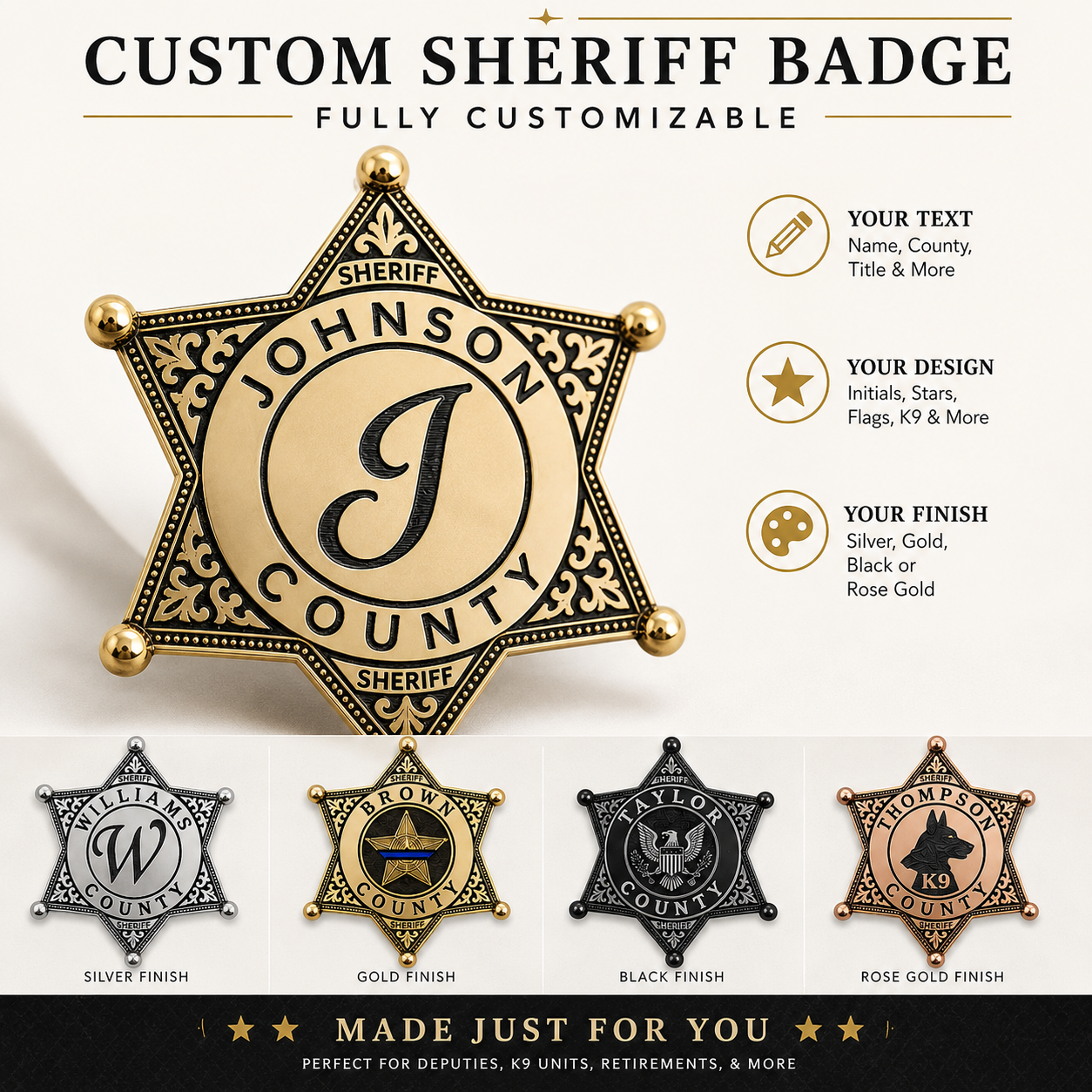 Custom Sheriff Badge Pin – Handmade (Ships in 4 to 6 weeks)