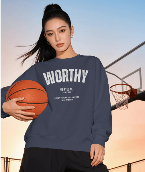 OG Collection Worthy Oversized Fleece Crew in Heather Navy