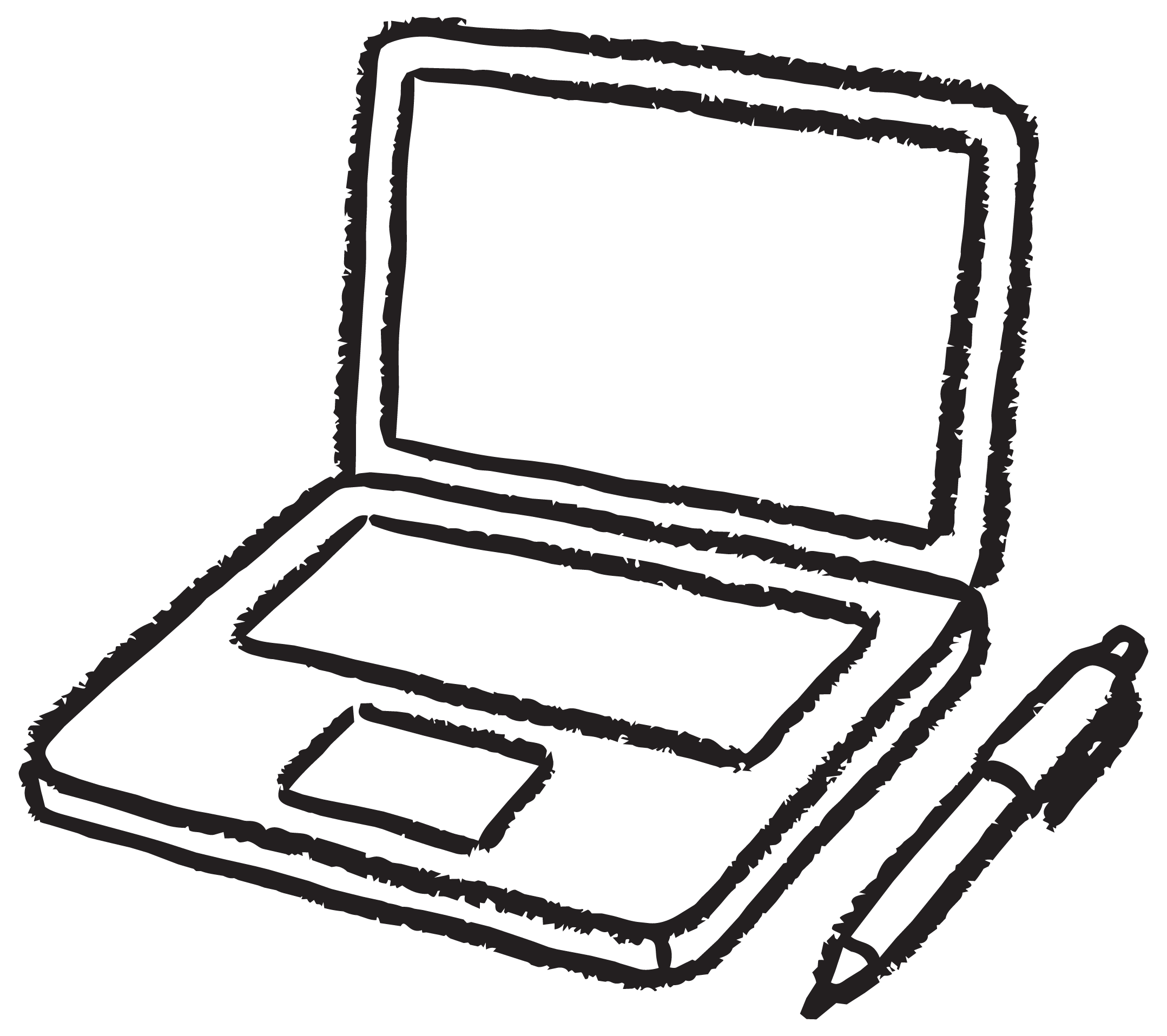 Hand-drawn illustration of an open cardboard box with lines indicating depth and sides.