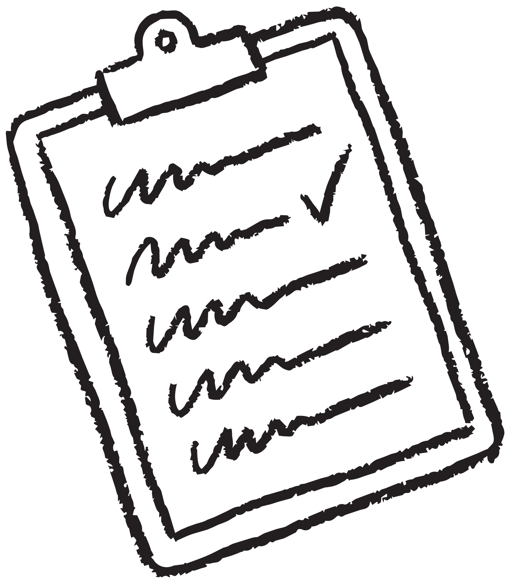 A black and white sketch of an envelope or letter with a folded top flap.