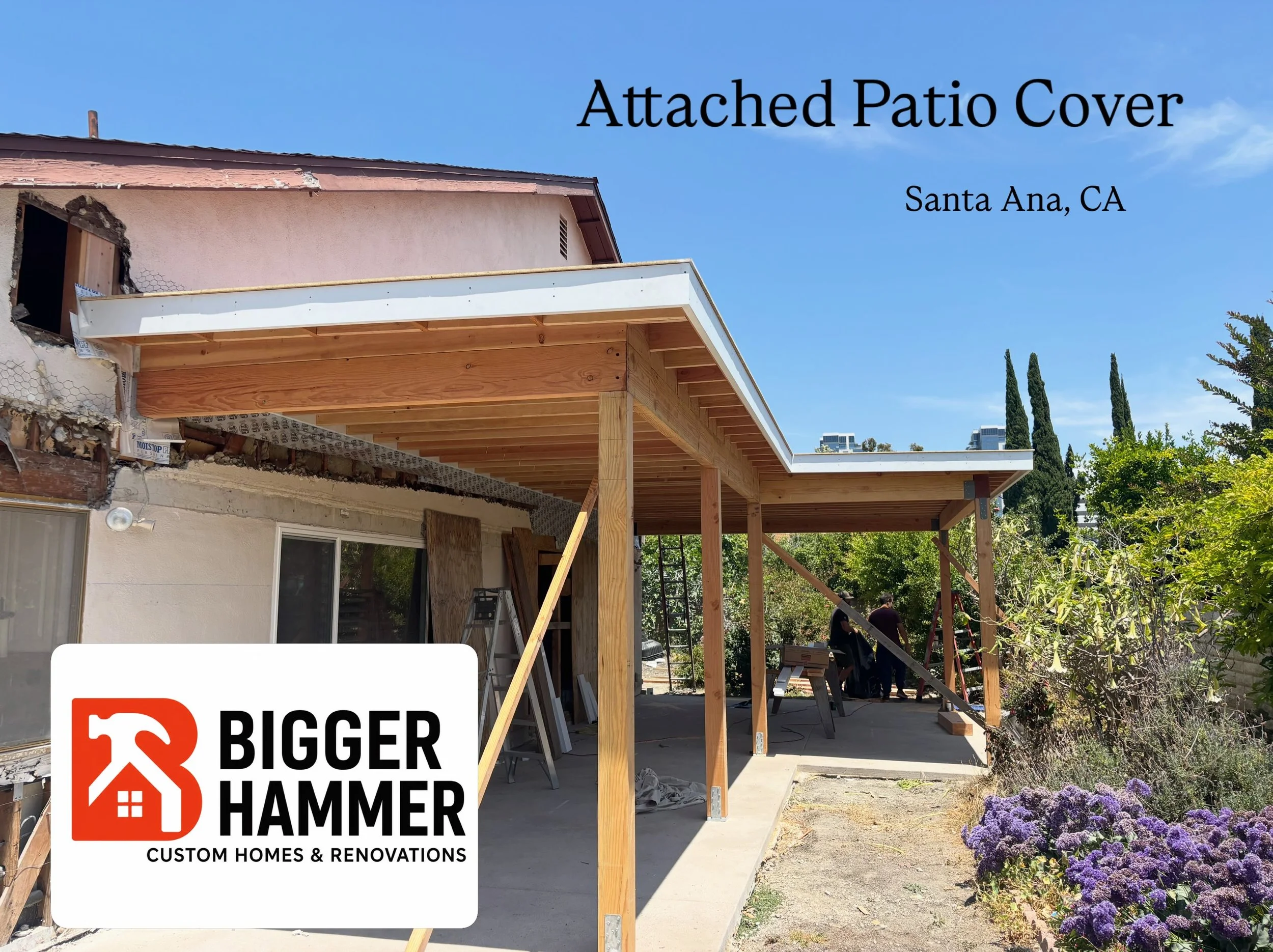 From an empty dirt side yard to this beautiful attached patio cover and slab! Maximize the living space you already have. Swipe to see the before. #patiocover #orangecountyconstruction #attachedpatiocover #carpentry #concrete