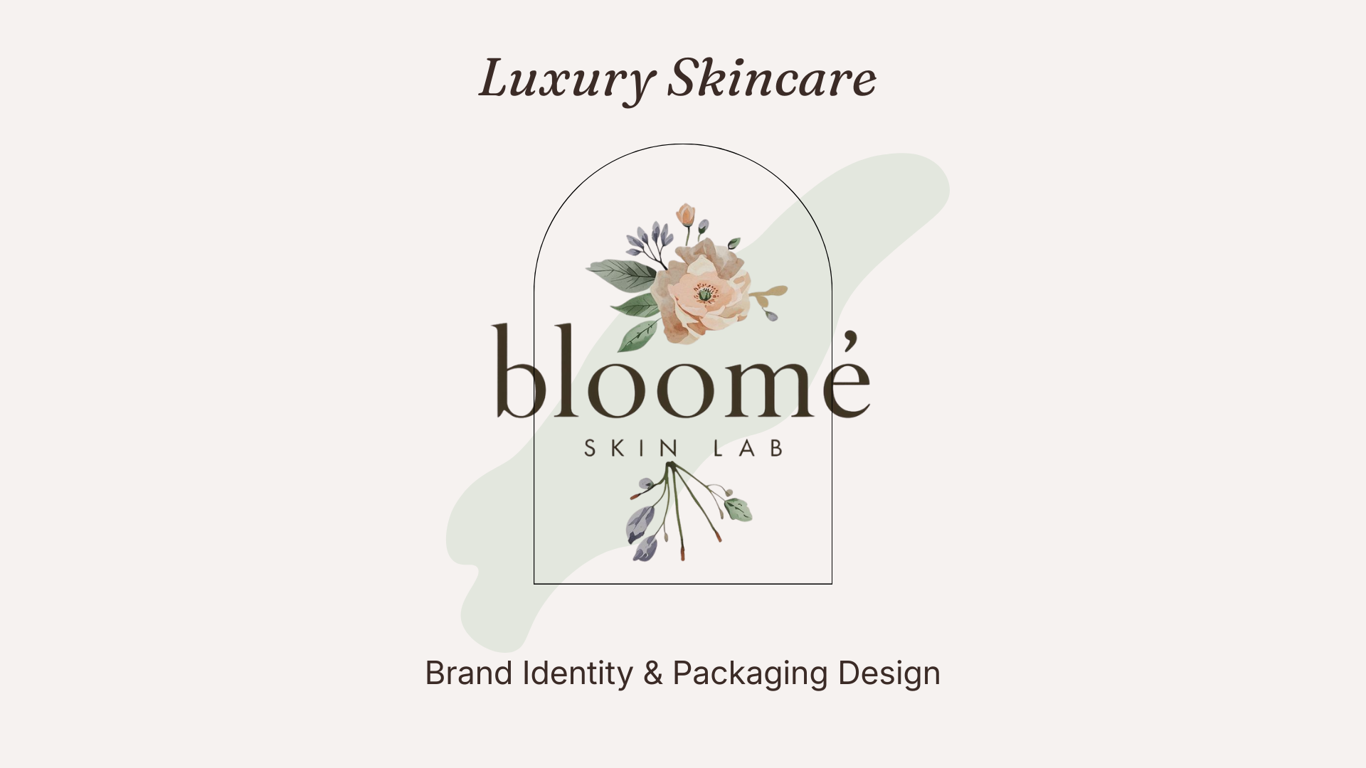 Brand identity and packaging design for Bloome Skin Lab, featuring a logo with a floral illustration and the text "Luxury Skincare"