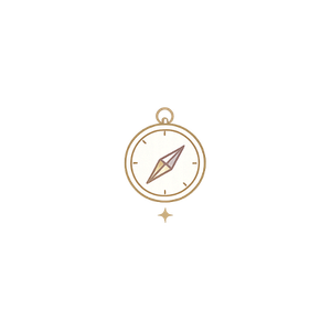 A gold compass with a white background.