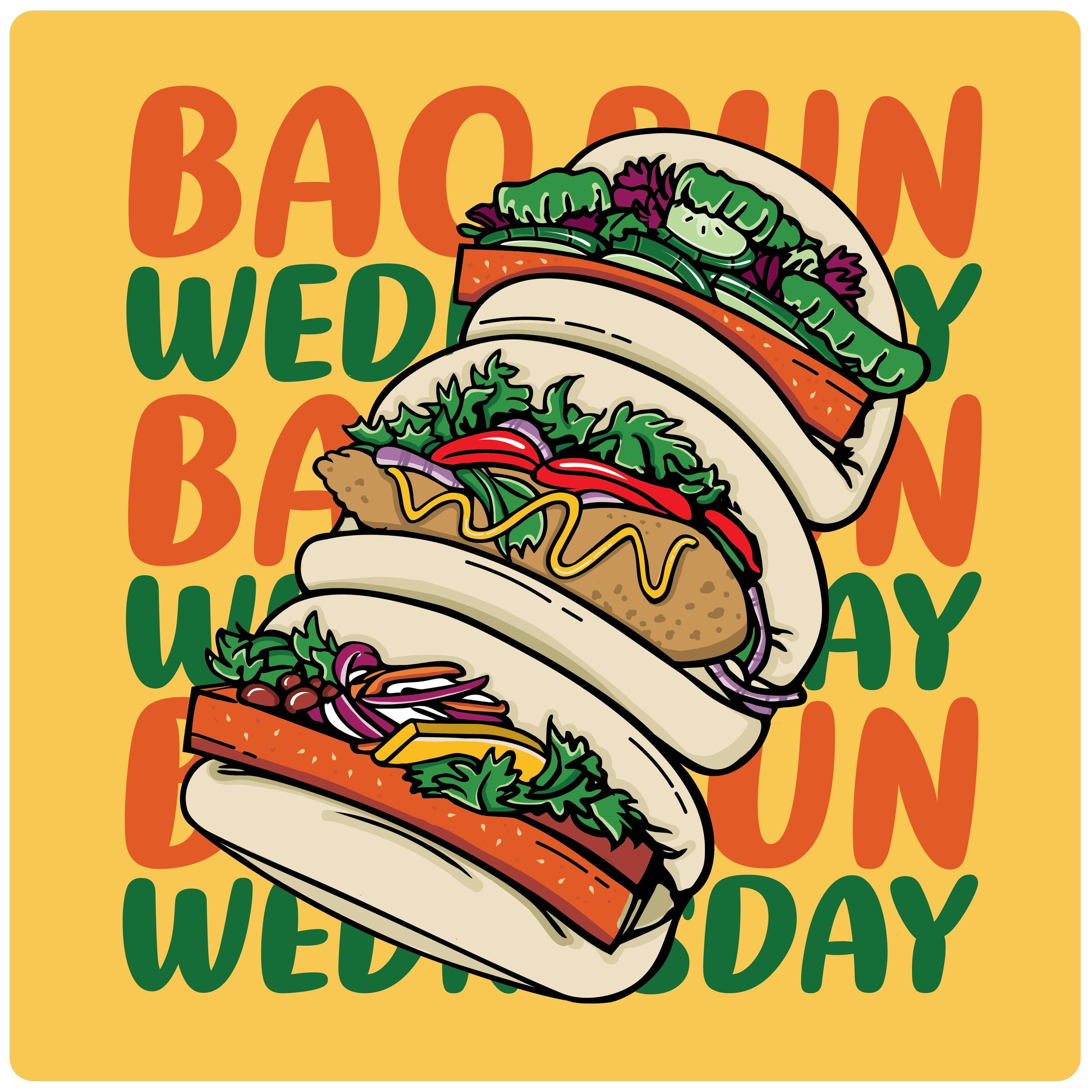 Custom social media design for Craftsman's Corner promoting Bao Bun Wednesdays through illustrated hospitality marketing and bold event branding.