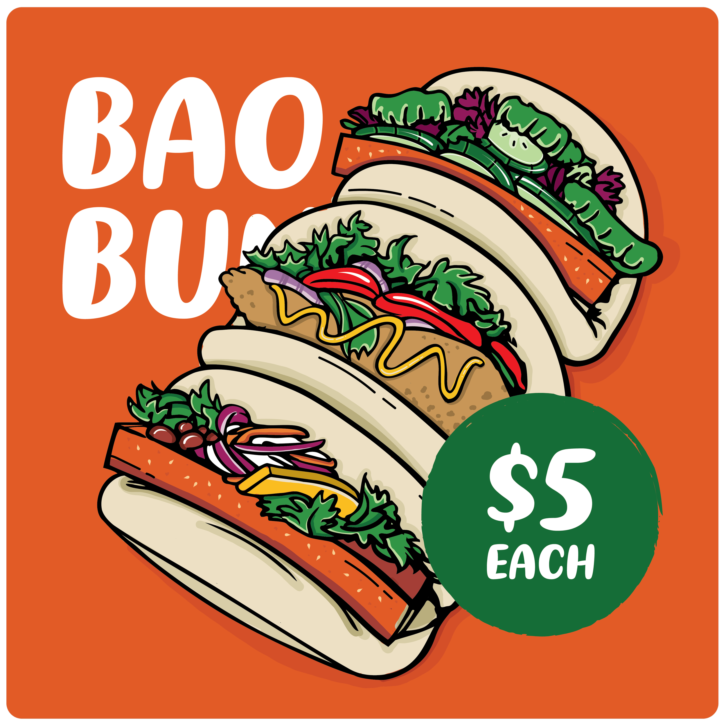 Custom social media design for Craftsman's Corner promoting Bao Bun Wednesdays through illustrated hospitality marketing and bold event branding.