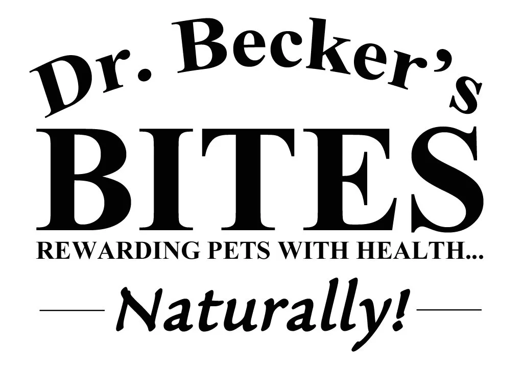 Brand logo for Dr. Becker's BITES with slogan "Rewarding pets with health... Naturally!" in black text on a white background.