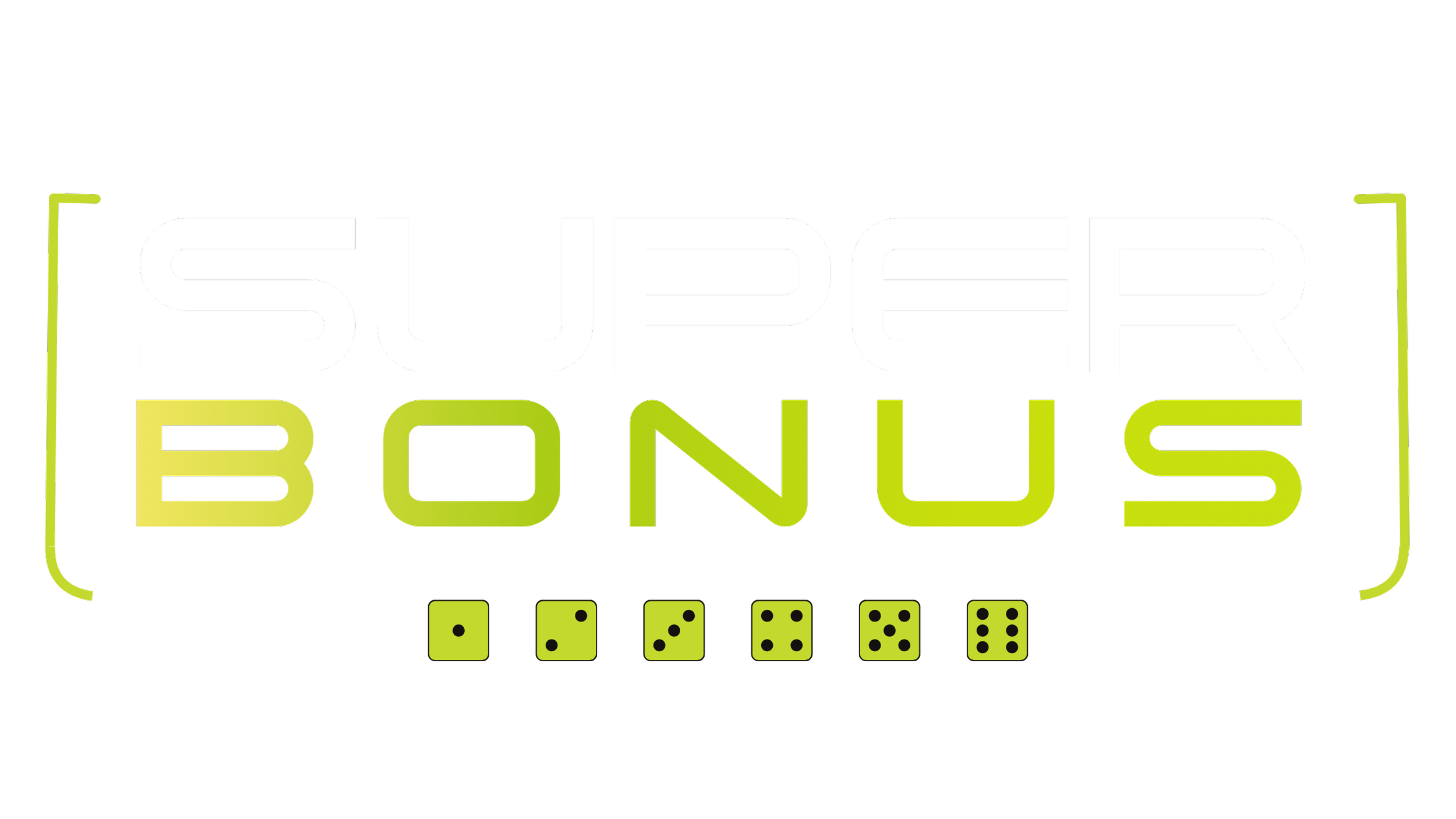 Logo for Superbonus, featuring stylized text 'SUPER BONUS' with the lower half of the text forming a neon green outline of a building with dice below.