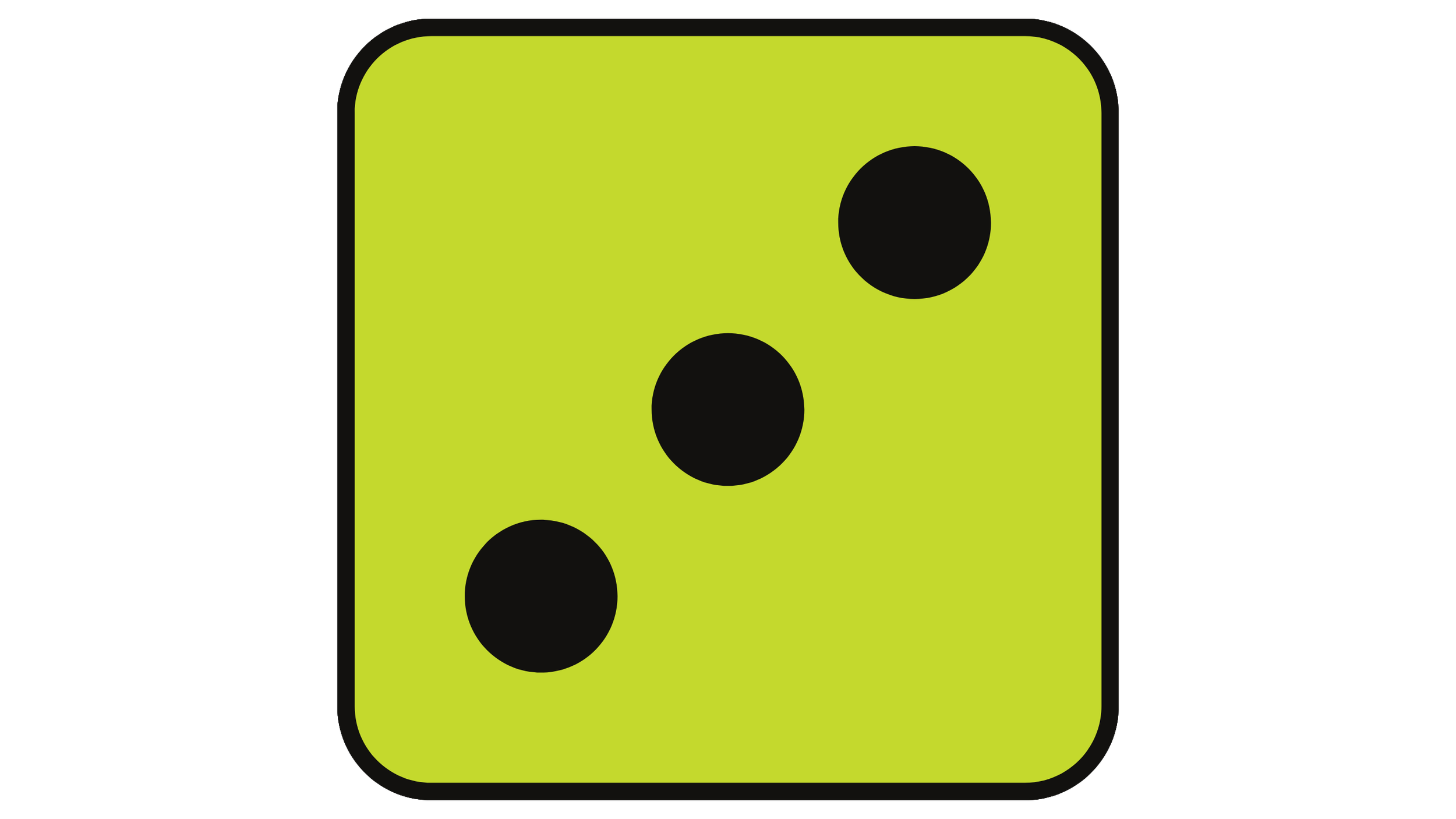 A lime green die showing the numbers 4, 5, and 6.