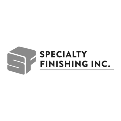 Logo for Specialty Finishing Inc. featuring a stylized gray 3D toolbox icon and black text.