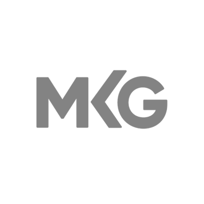 The image features the letters 'MK' and 'G' in bold, dark gray text, with the 'K' and 'G' slightly overlapping.