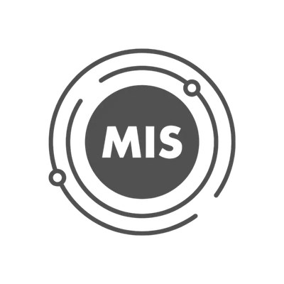 Circular logo with the word 'MIS' in the center and abstract lines and dots around it.