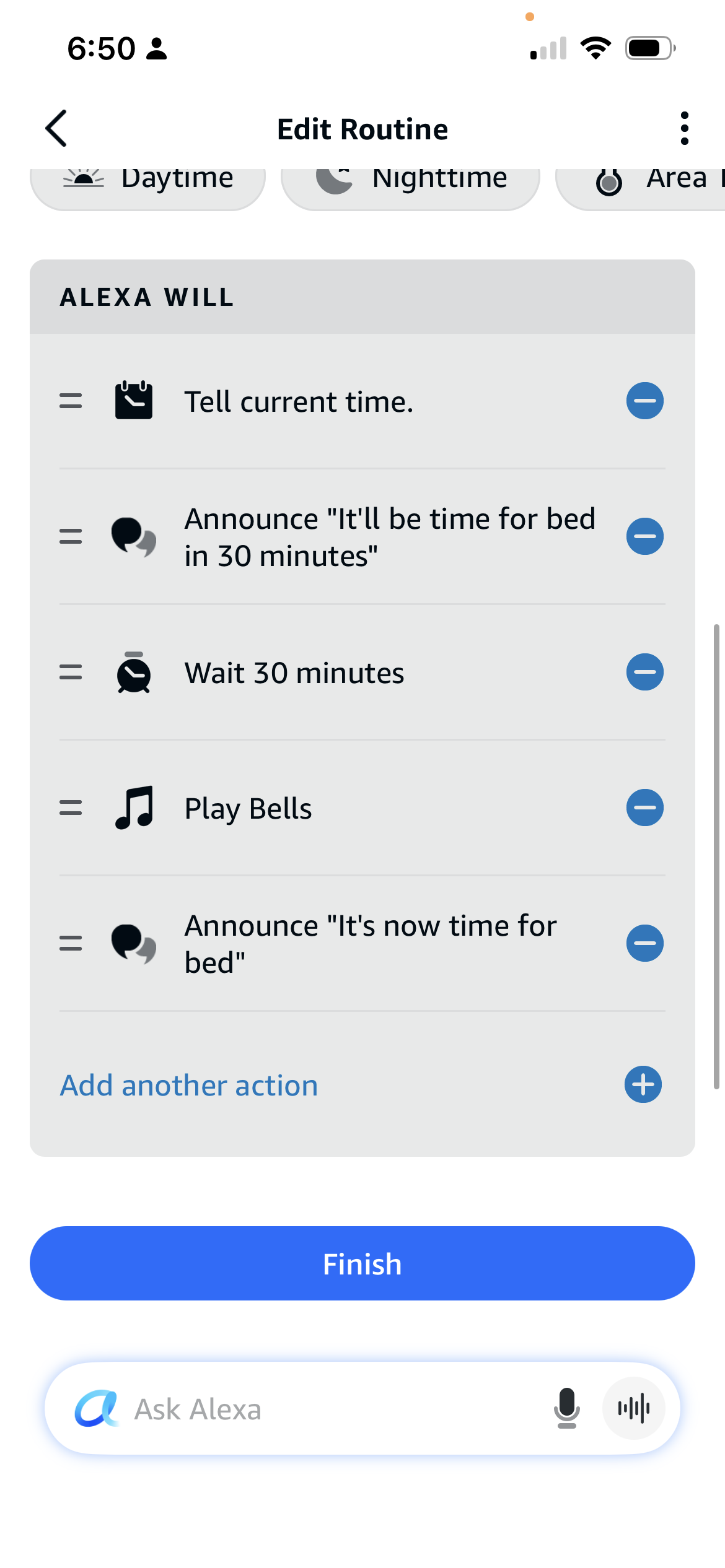 Screenshot of Alexa Routine for Bed Time Timer