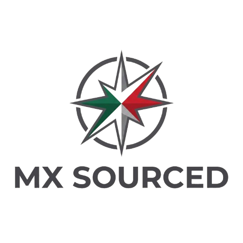 Logo with a compass rose and the words 'MX SOURCED' beneath it.