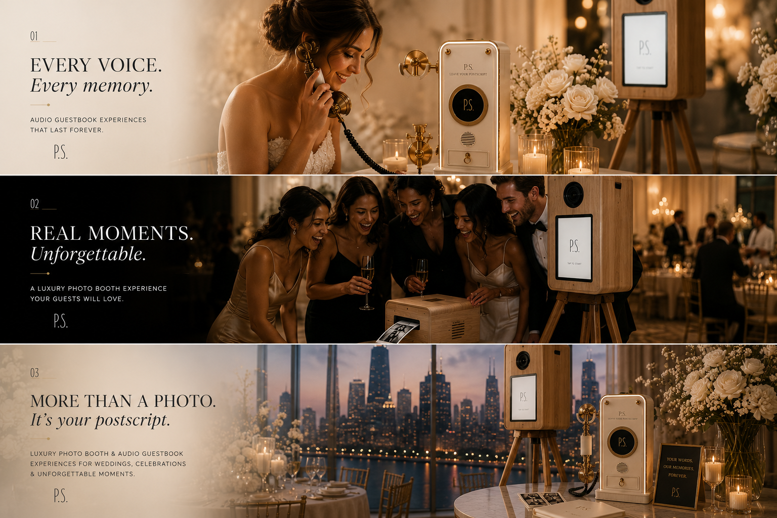 Interactive luxury photo booth rentals in Chicago featuring unlimited prints, digital sharing, custom templates, premium backdrops, and unforgettable guest experiences.