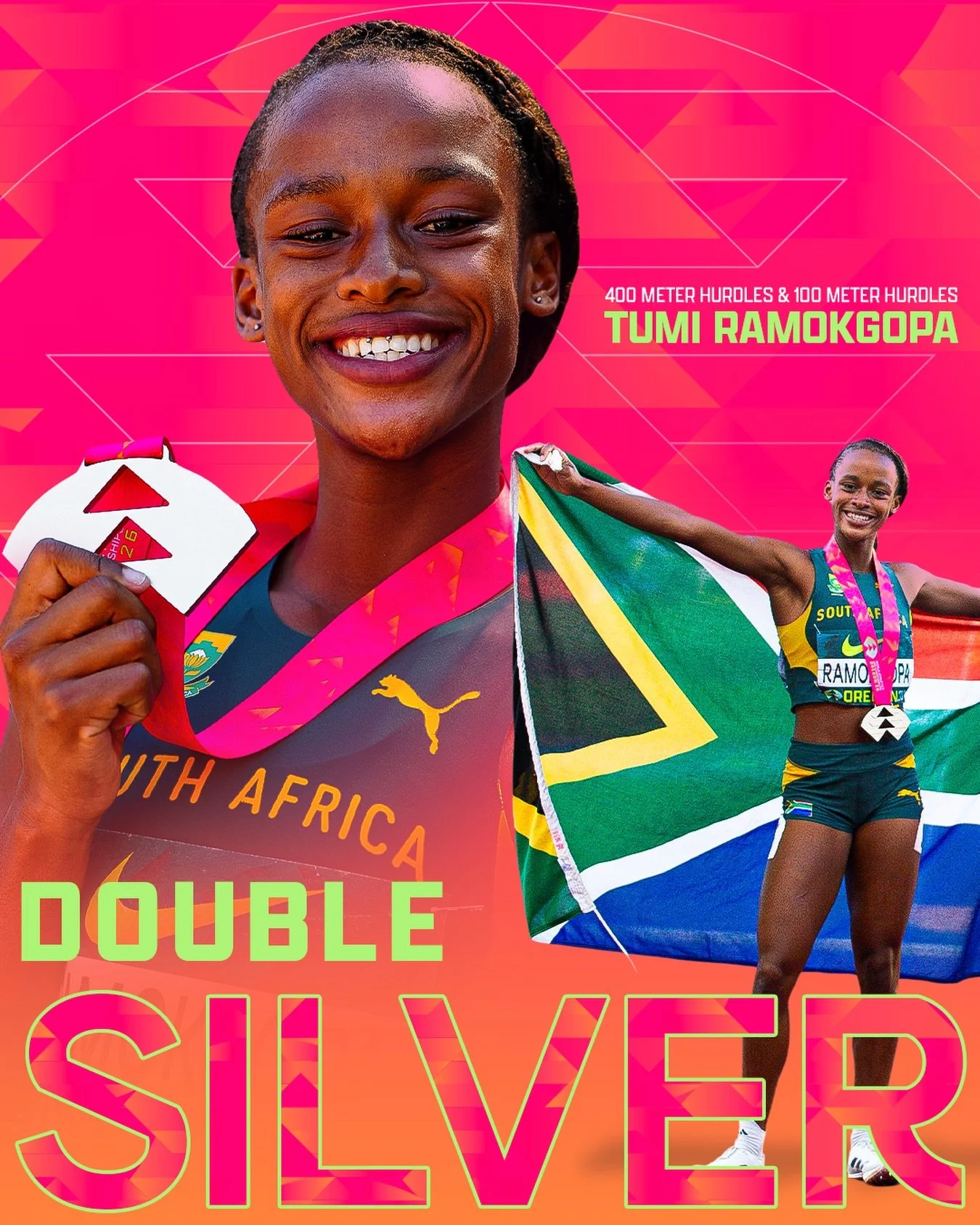 The first in 28 years 🪄

🇿🇦&rsquo;s Tumi Ramokgopa became the first to medal in both hurdles events at the world U20 championships since Sun Hongwei completed the double, taking home silver in the 100m hurdles and bronze in the 400m hurdles when t