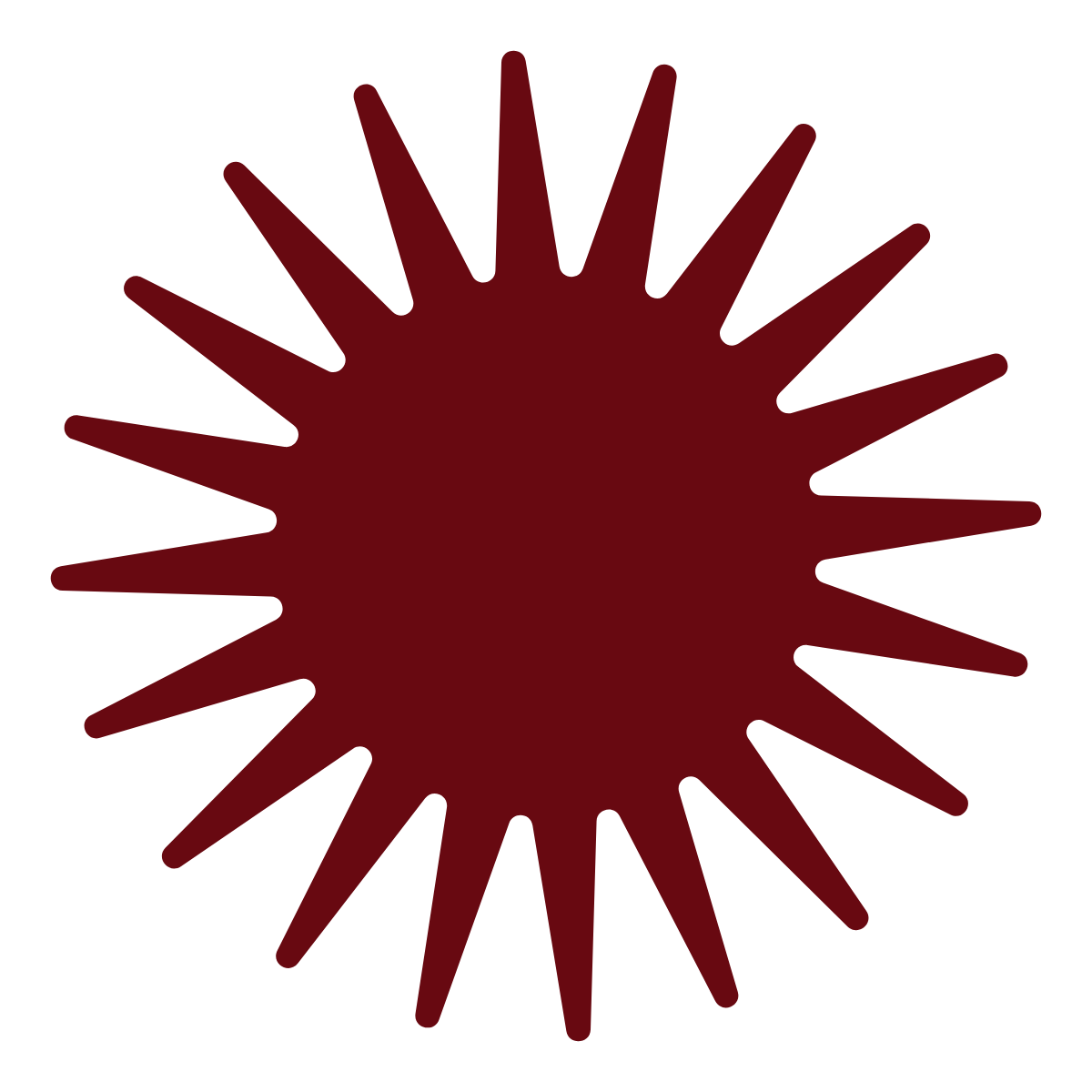 A dark red, starburst-style radial gradient shape on a black background.
