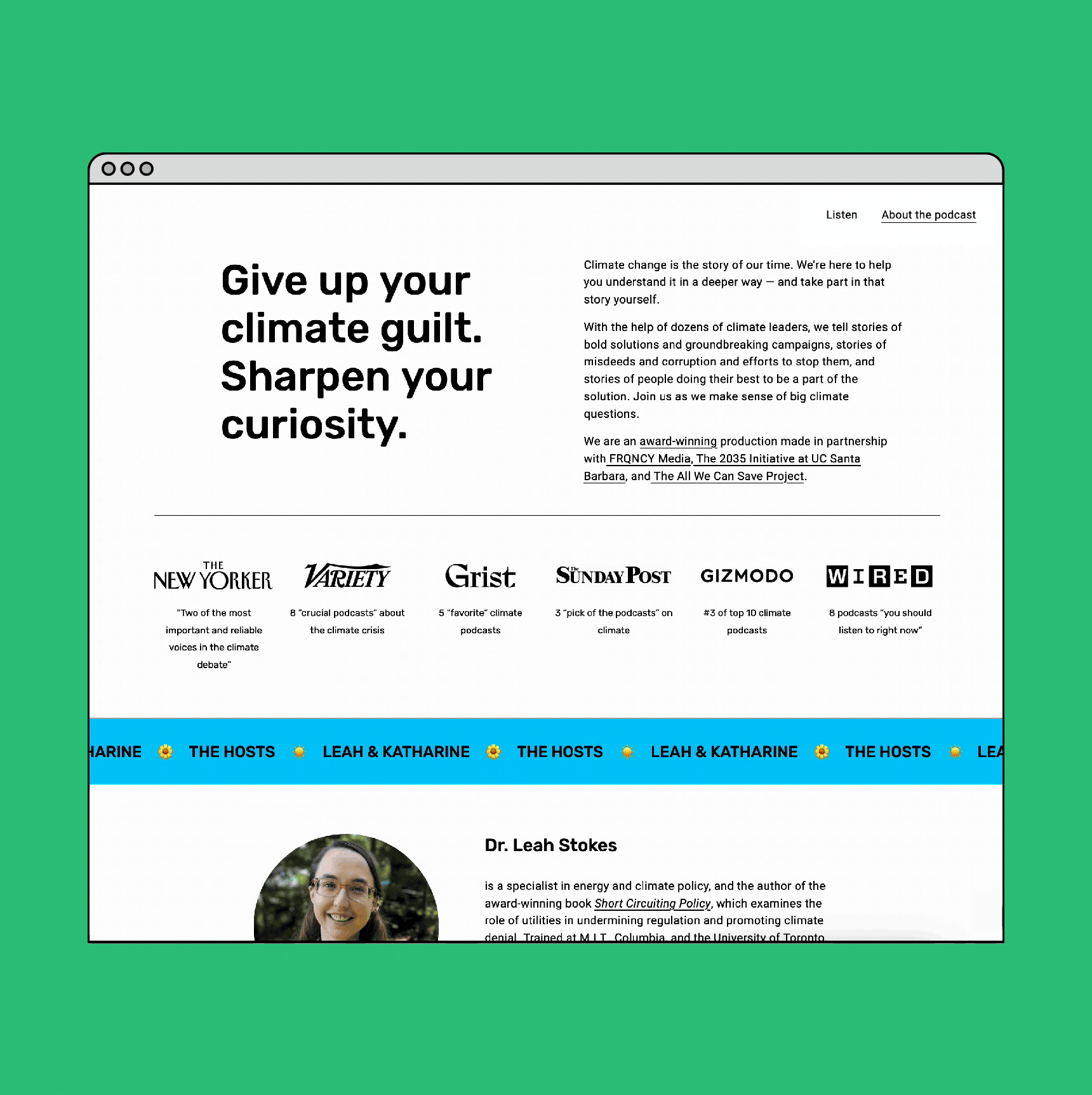 Screenshot of website for A Matter of Degrees podcast