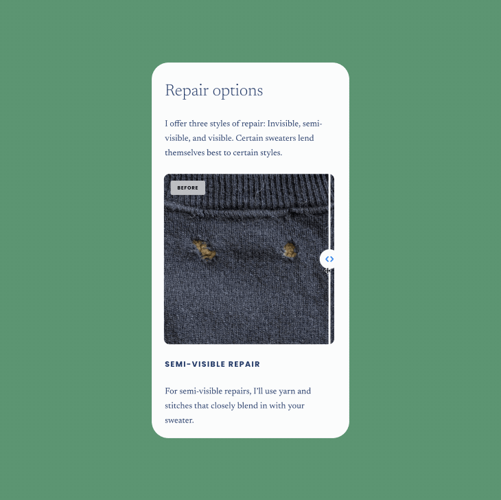 Screenshot of Seattle Sweater Repair website
