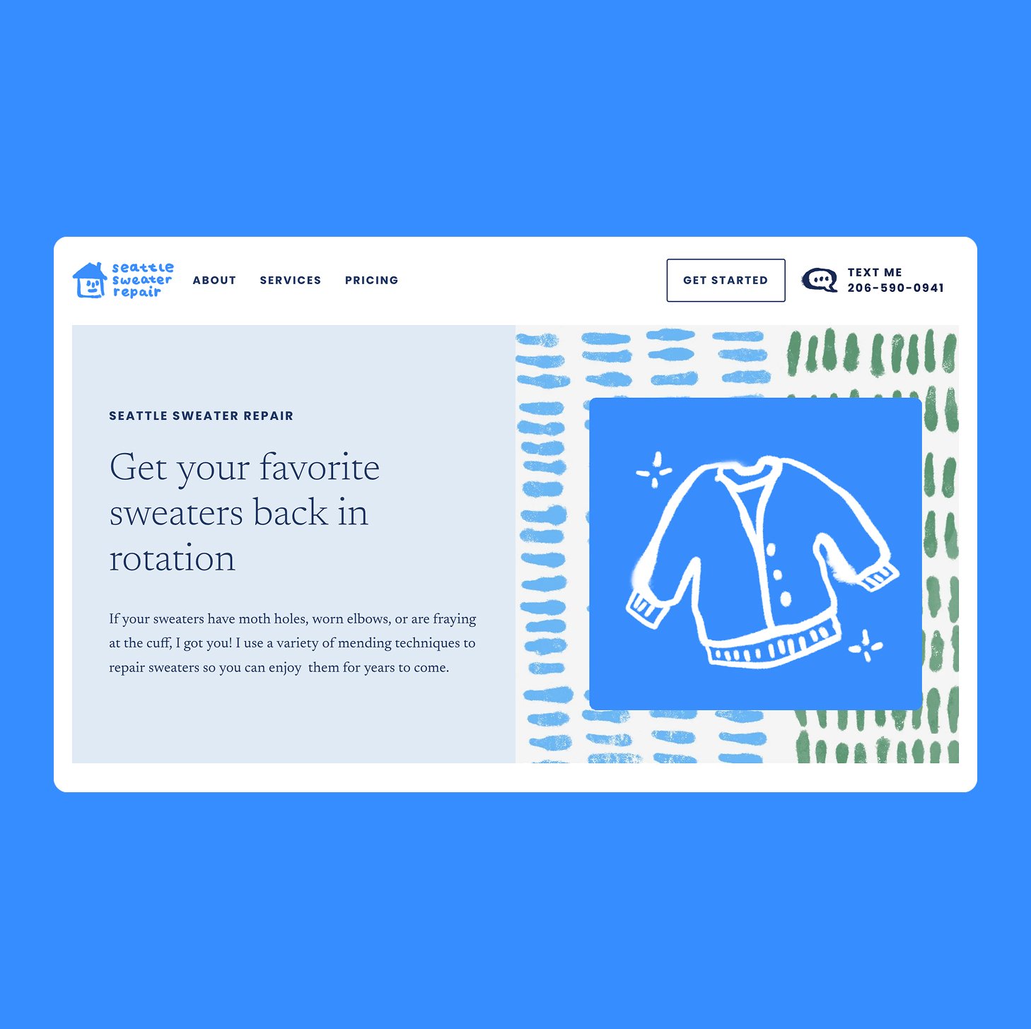 Screenshot of Seattle Sweater Repair homepage