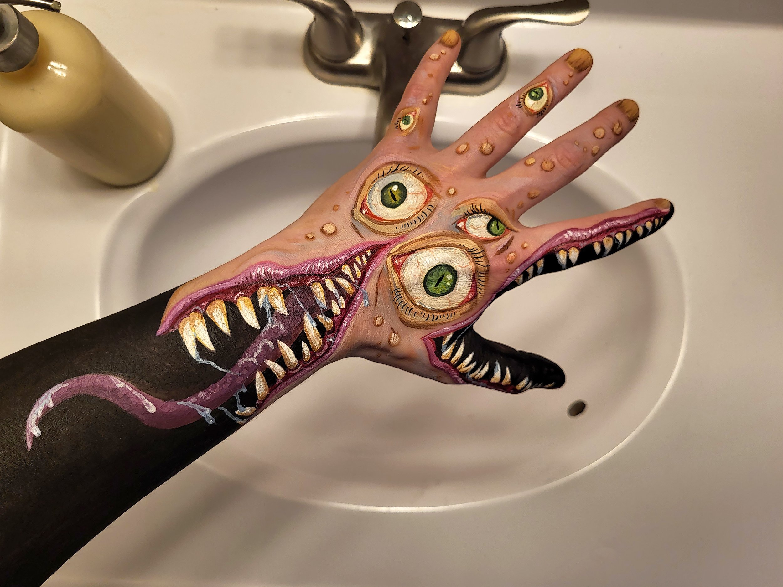 Monster mouths eyes and teeth makeup illusion hand painting witte artistry witty kitty face painting
