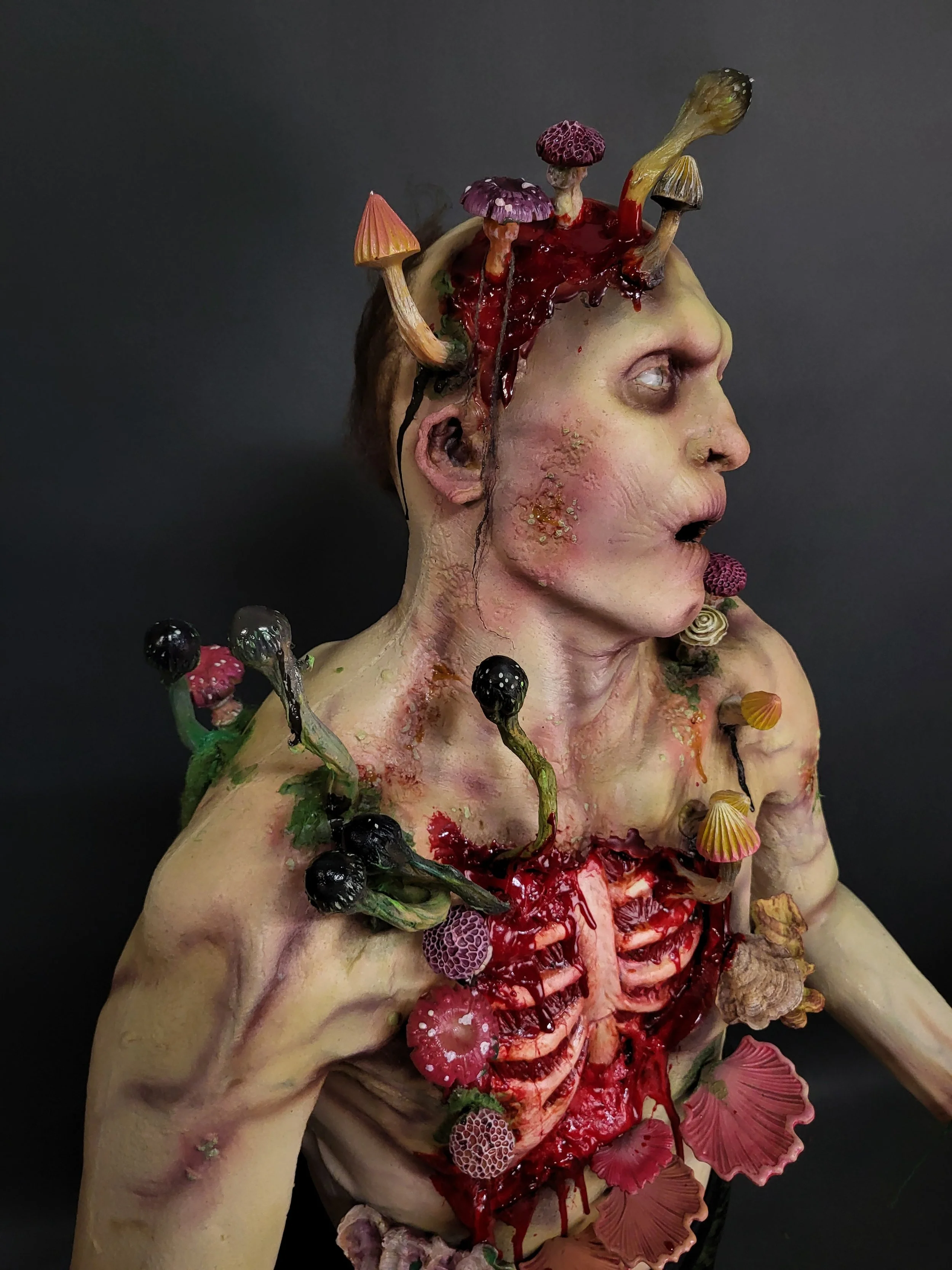 mushroom plant zombie ripped open chest haunted house movie prop sfx mua witte artistry madison wisconsin artist