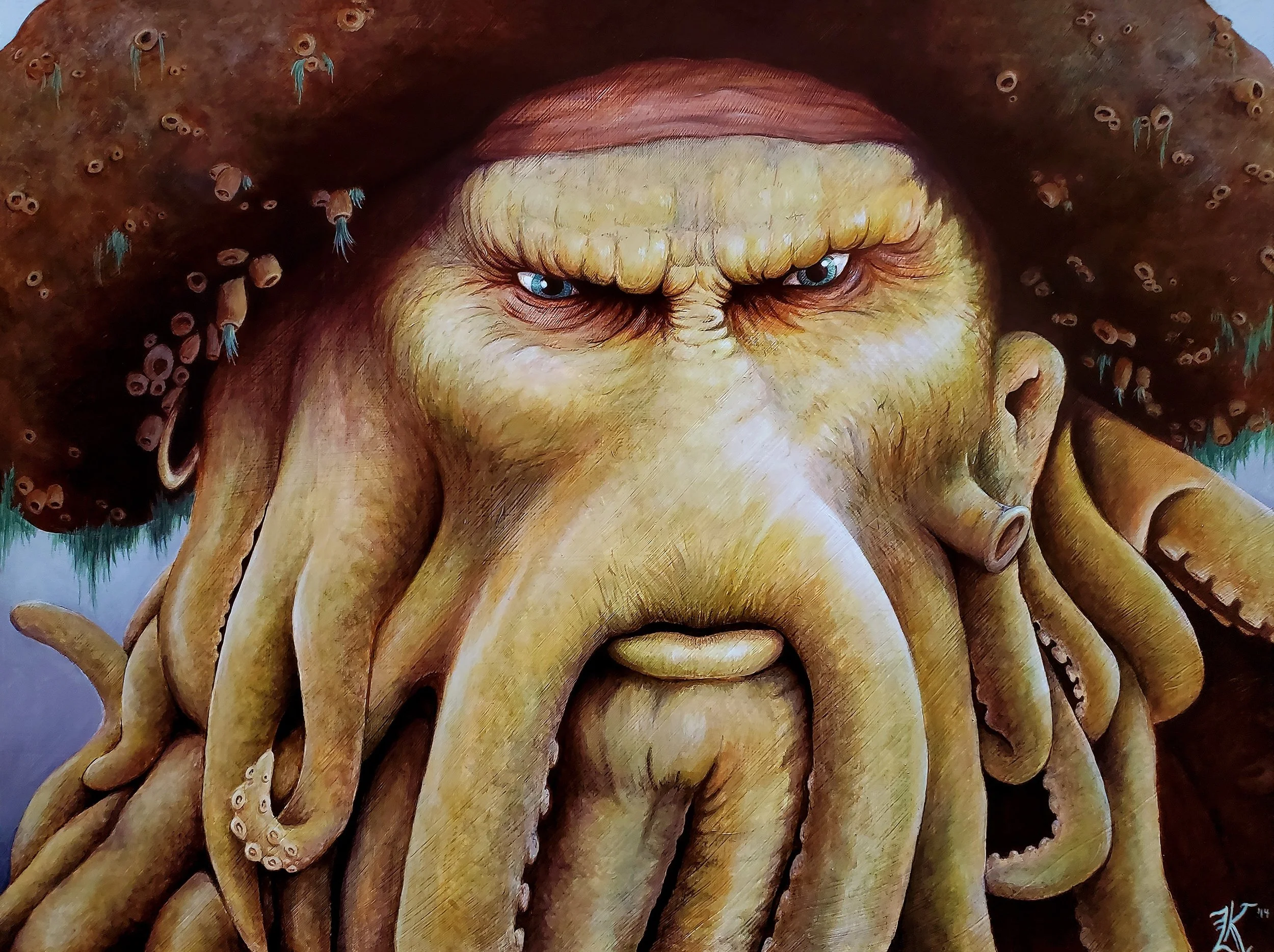 Davy jones acrylic painting grisaille style acrylic painting commission painter madison wisconsin kim witte witty witty kitty face painting witte artistry