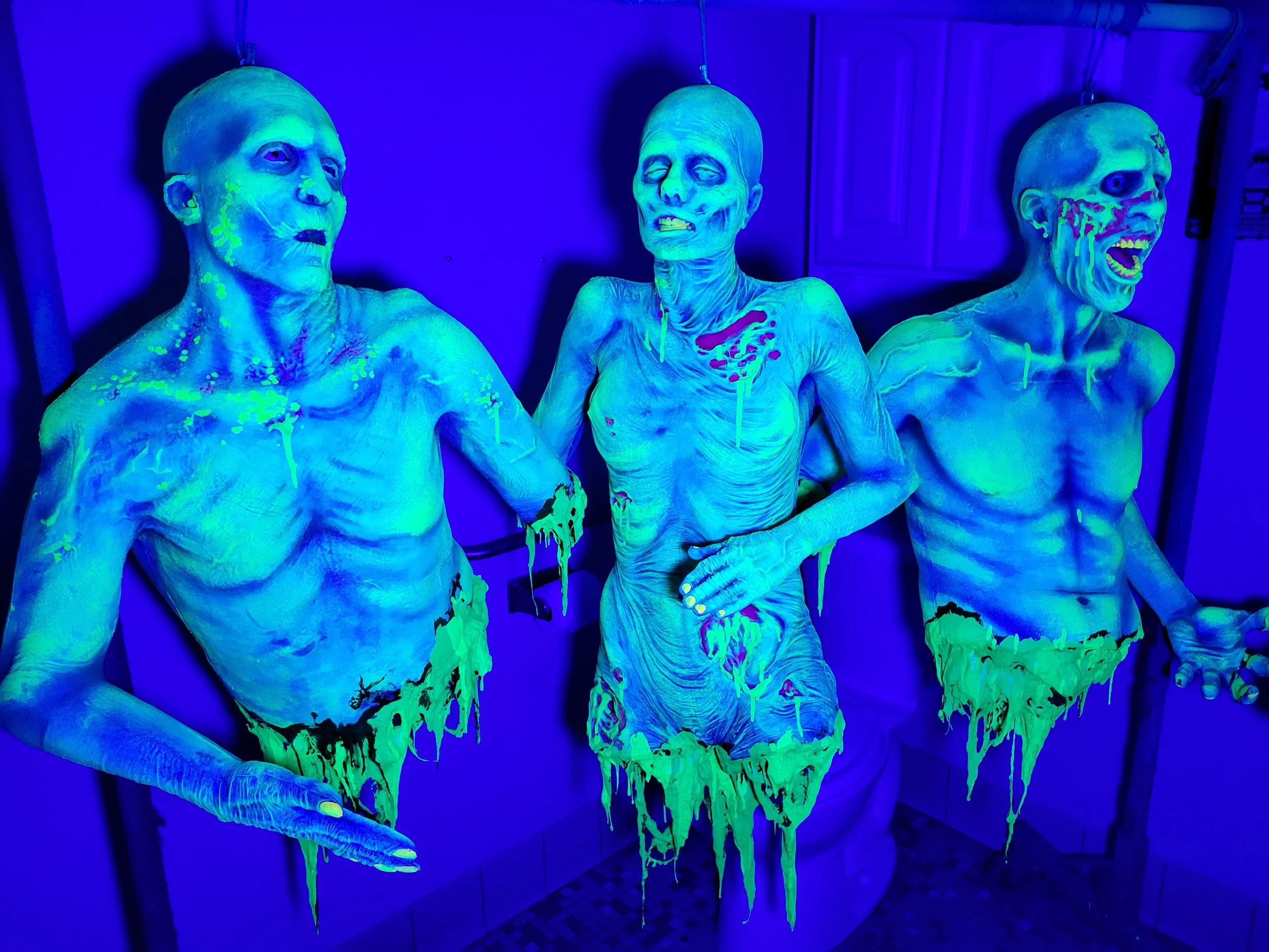 Dangling zombies for haunted houses props made from foam witte artistry sfx mua madison wisconsin