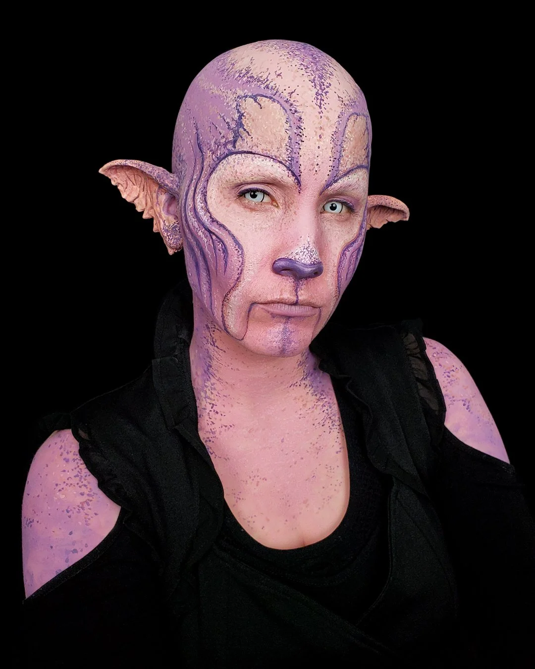 Pink alien with prosthetics makeup witte artistry makeup artist in madison wisconsin movie makeup sfx mua body painting