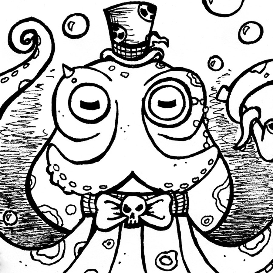 octopus steam punk top hat ink drawing pet portrait commission witte artistry kim witte