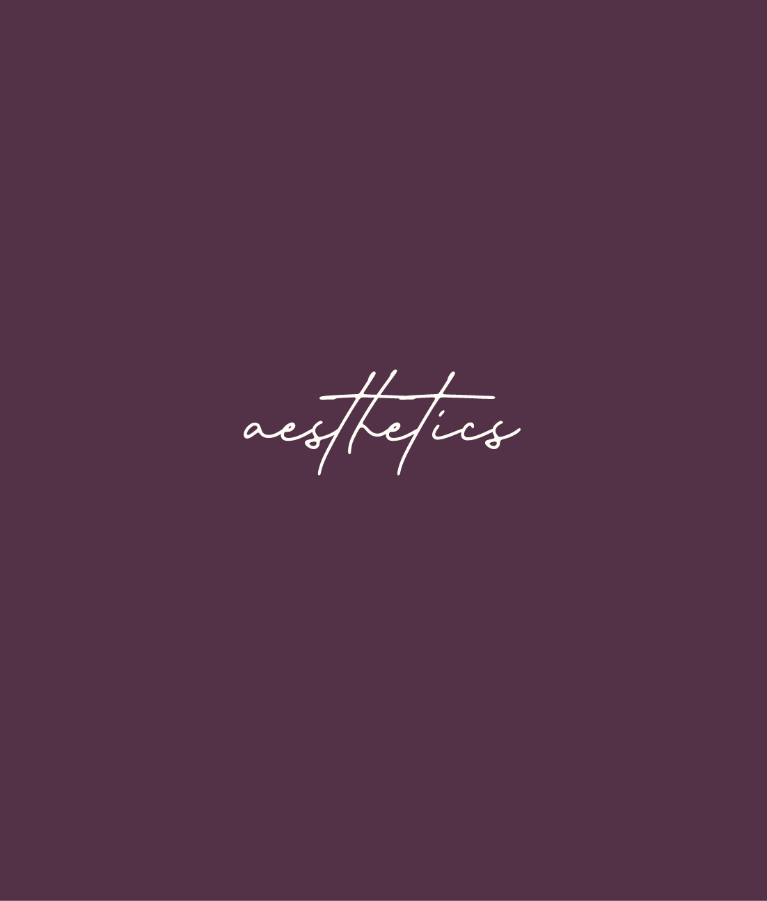 A dark purple background with the word 'aesthetics' written in white cursive font in the center.
