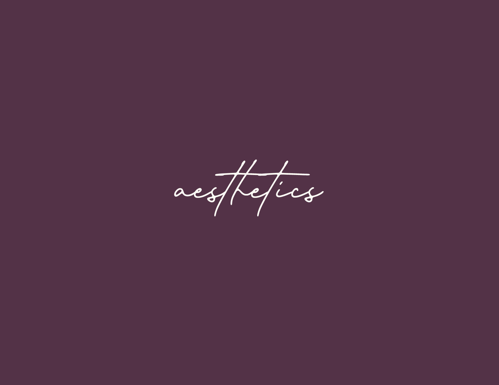 A deep purple background with the word "aesthetics" written in white cursive font in the center.