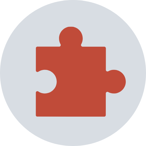 Icon of a brown puzzle piece on a light gray circular background.