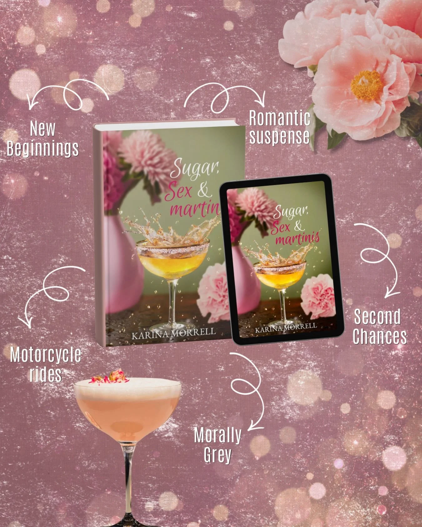 Synopsis of Sugar, Sex &amp; Martinis! 🍸 

Ronan Cade is a woman who has spent her career writing dark love stories filled with obsession, danger and emotional chaos. But when she begins crafting her newest heroine, Harper, the lines between fiction