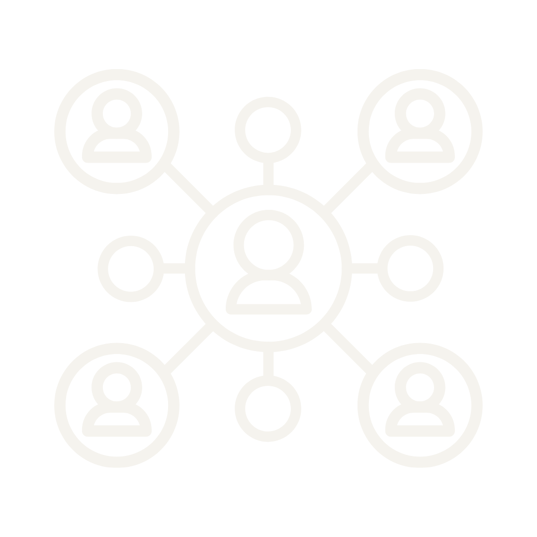 Network diagram with a central person connected to six other people in circles on a black background.