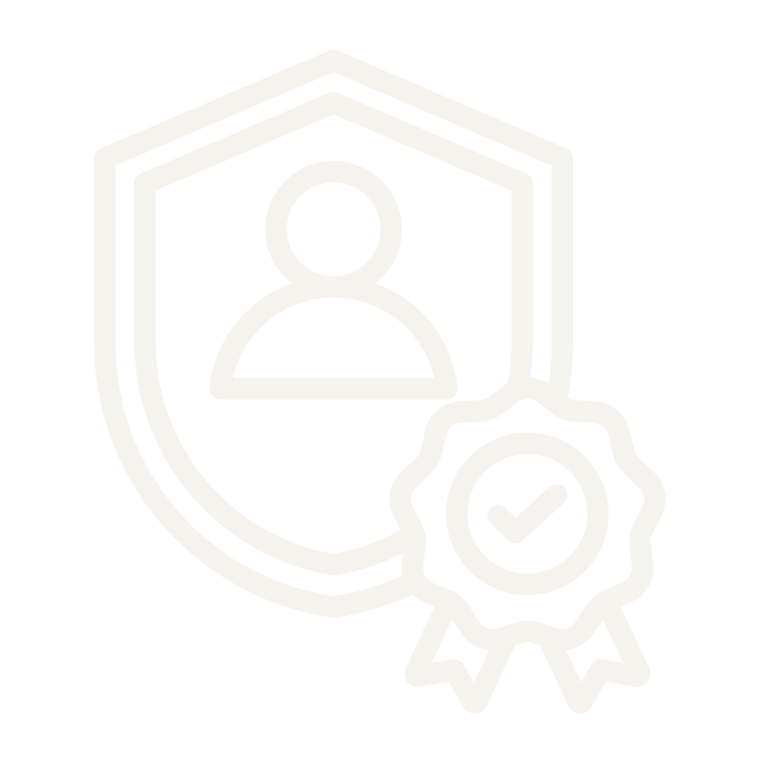 Icon of a person within a shield, with a checkmark badge, representing verified user or security.