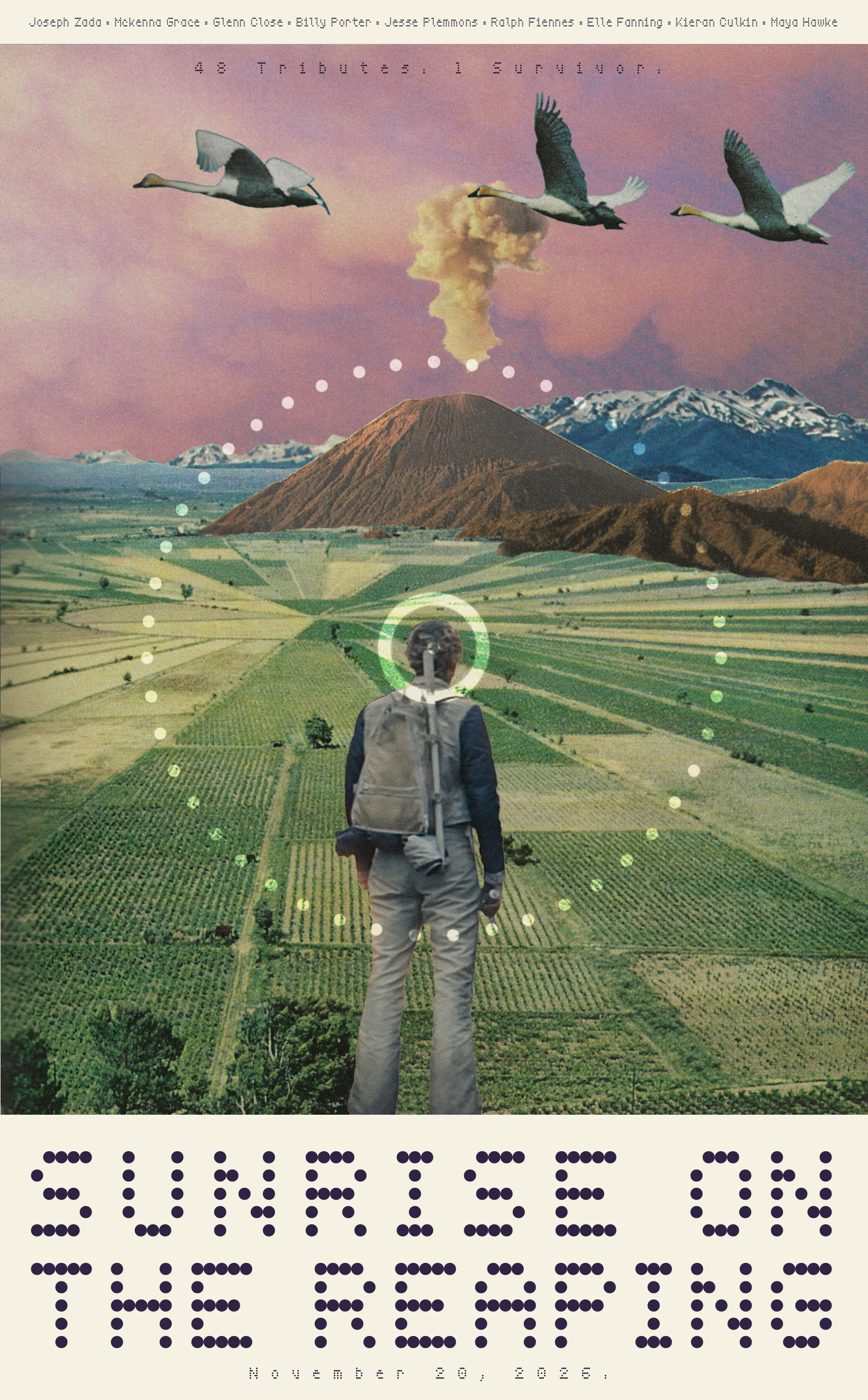 Sunrise on the Reaping poster collaged with pictures from 60s & 70s National Geographic magazines. (2026)