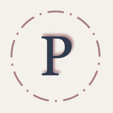 Letter P logo within a dashed circle
