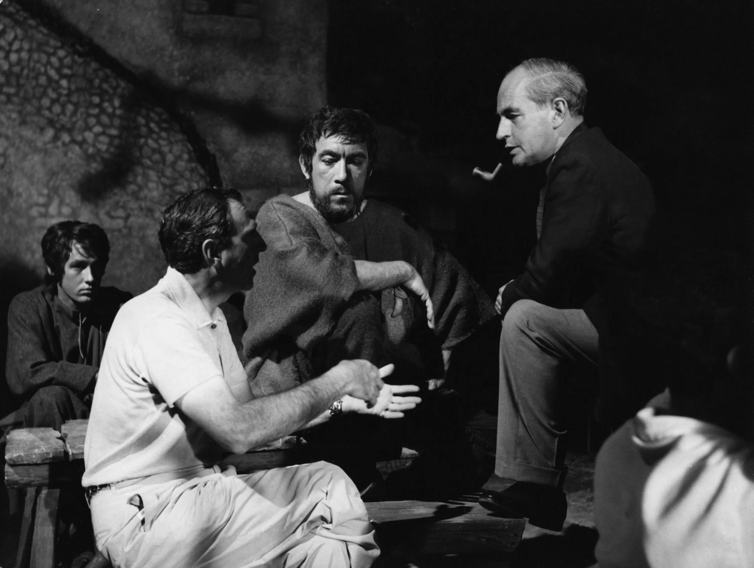 Conferring with Anthony Quinn and Richard Zanuck on the set of Barabbas