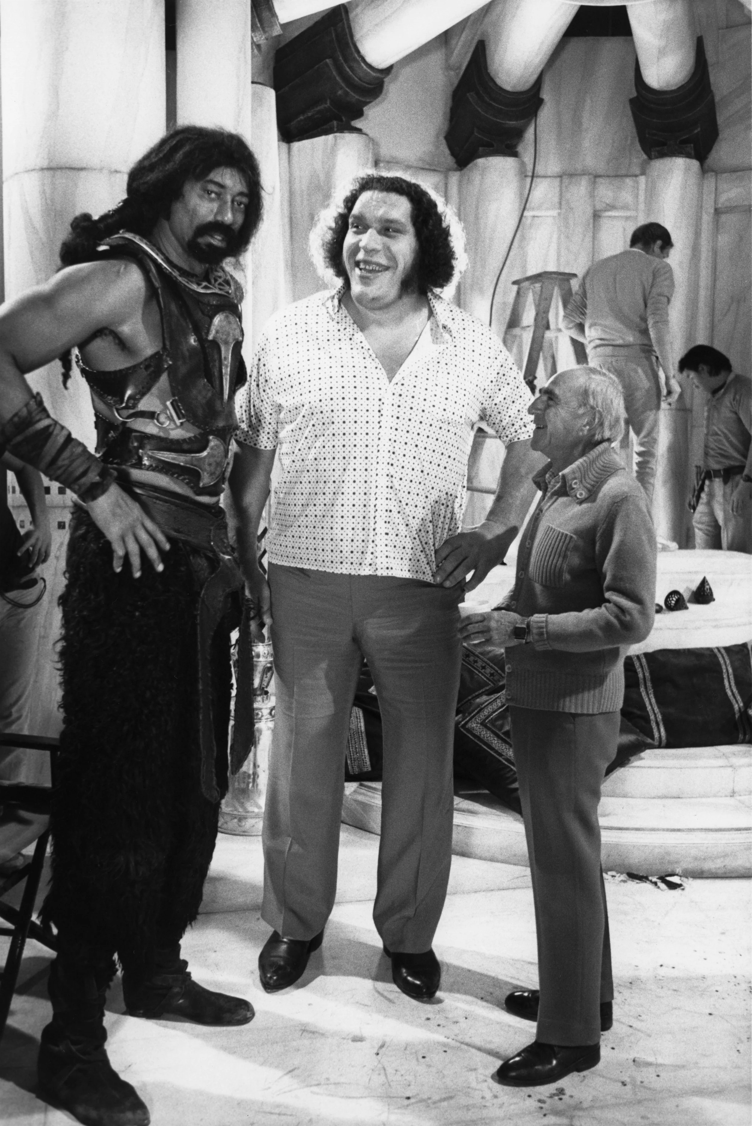 Dick with Andre the Giant and Wilt Chamberlain on the set of Conan the Destroyer