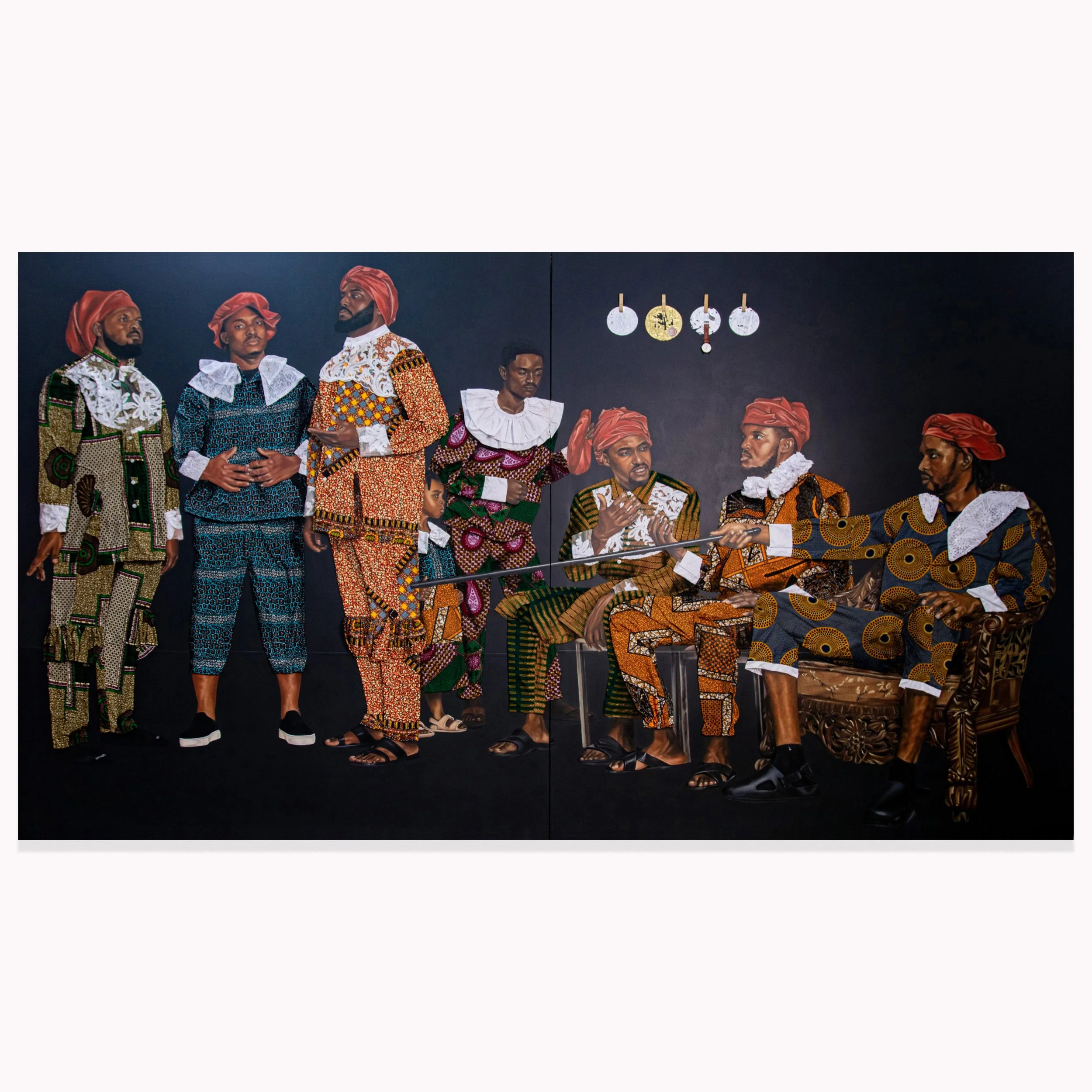 Guild of the family of Essence, 2025. Mix Media (Oil paint, Acrylic paint and collages) – 156/90 In. Private collection.