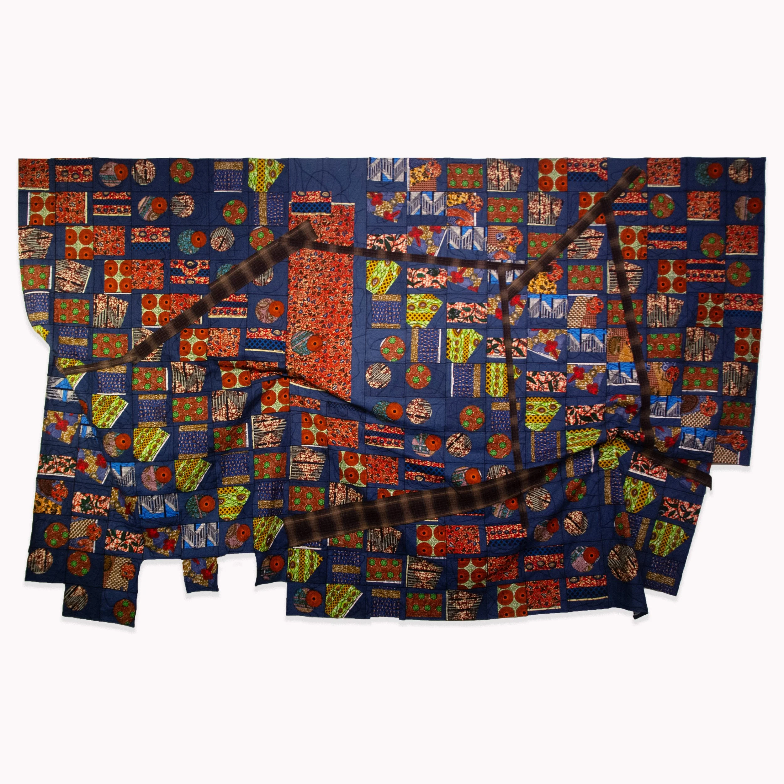 Material Study II, 2026. African wax print, denim and tartan – Dimensions variable