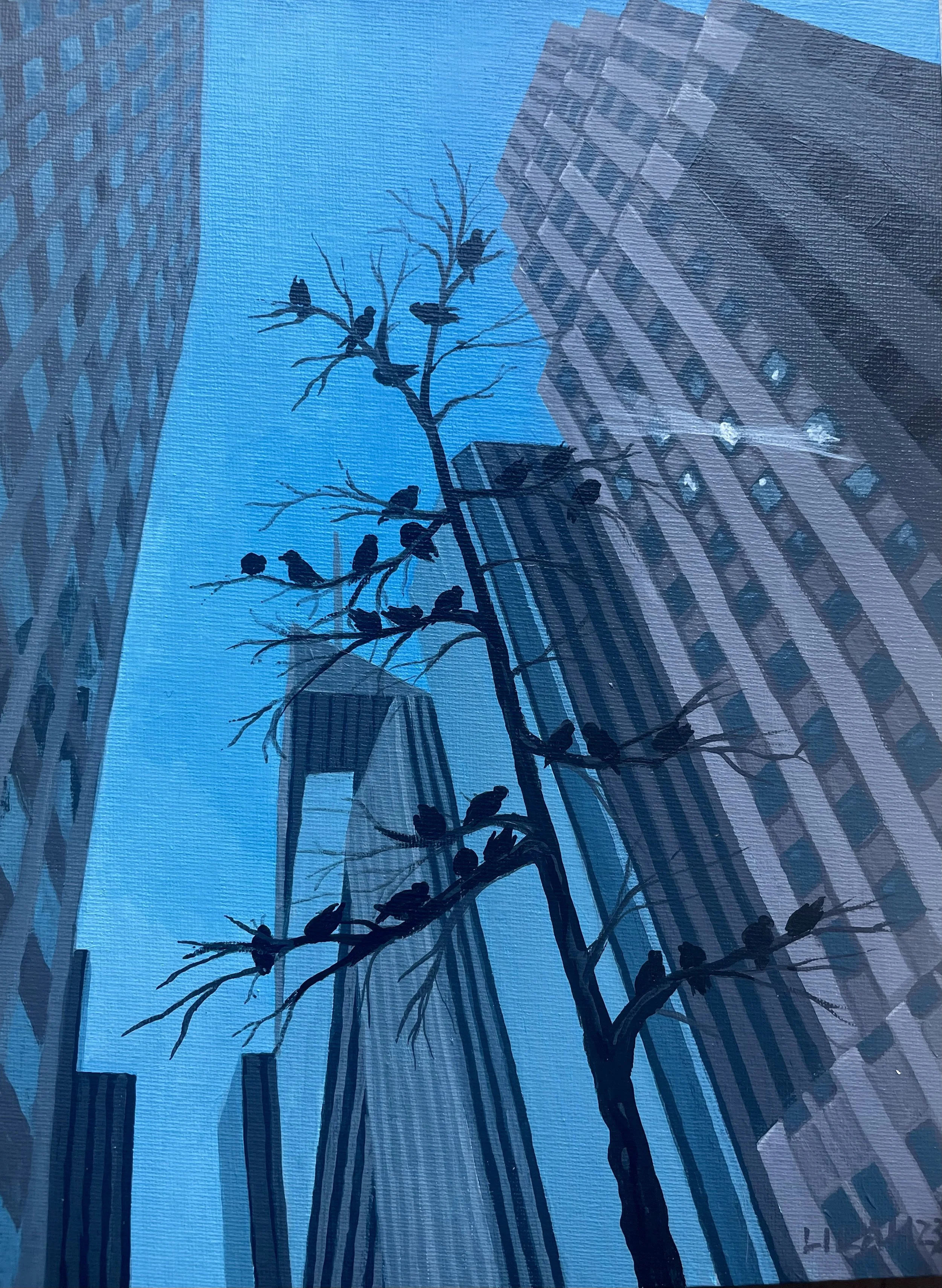 Pigeons in Midtown, Acrylic, 11"x14"