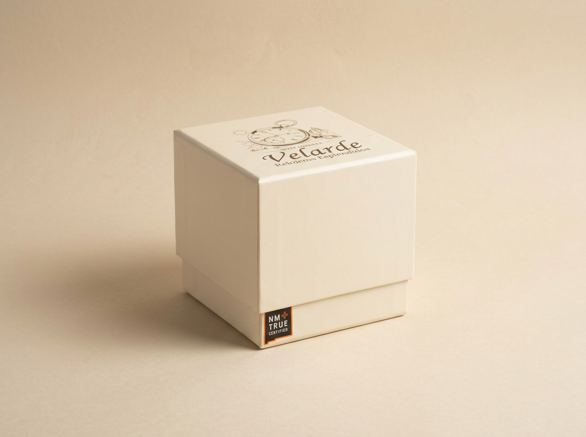 White box with a logo and text on top, and a small label on the front lower corner that says 'NM TRUE CERTIFIED'.