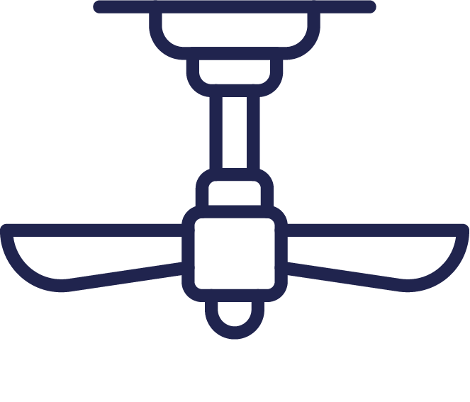 Icon of a ceiling fan with three blades service.