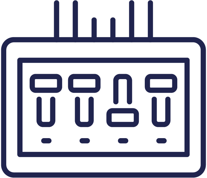 Icon of switchboard, representing circuit and switchboard panel electrical service.
