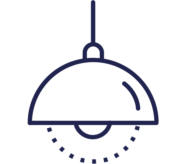 Icon of a hanging industrial-style pendant lamp with a dome-shaped shade and a cord, representing workshop lighting.