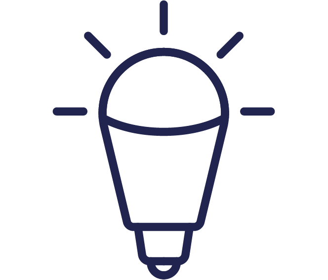 Icon of a light bulb illuminated with rays of light, representing lighting electrical service.