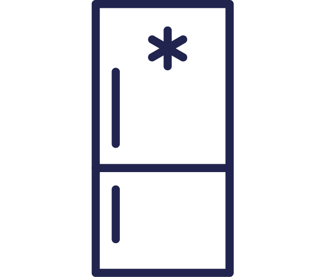 Icon of a refrigerator with a snowflake on the top door, representing appliances domestic electrical service